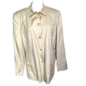 TALBOTS NWT Women 16 Tan Beige Pure Silk Lined Button Front Shacket Shirt Jacket